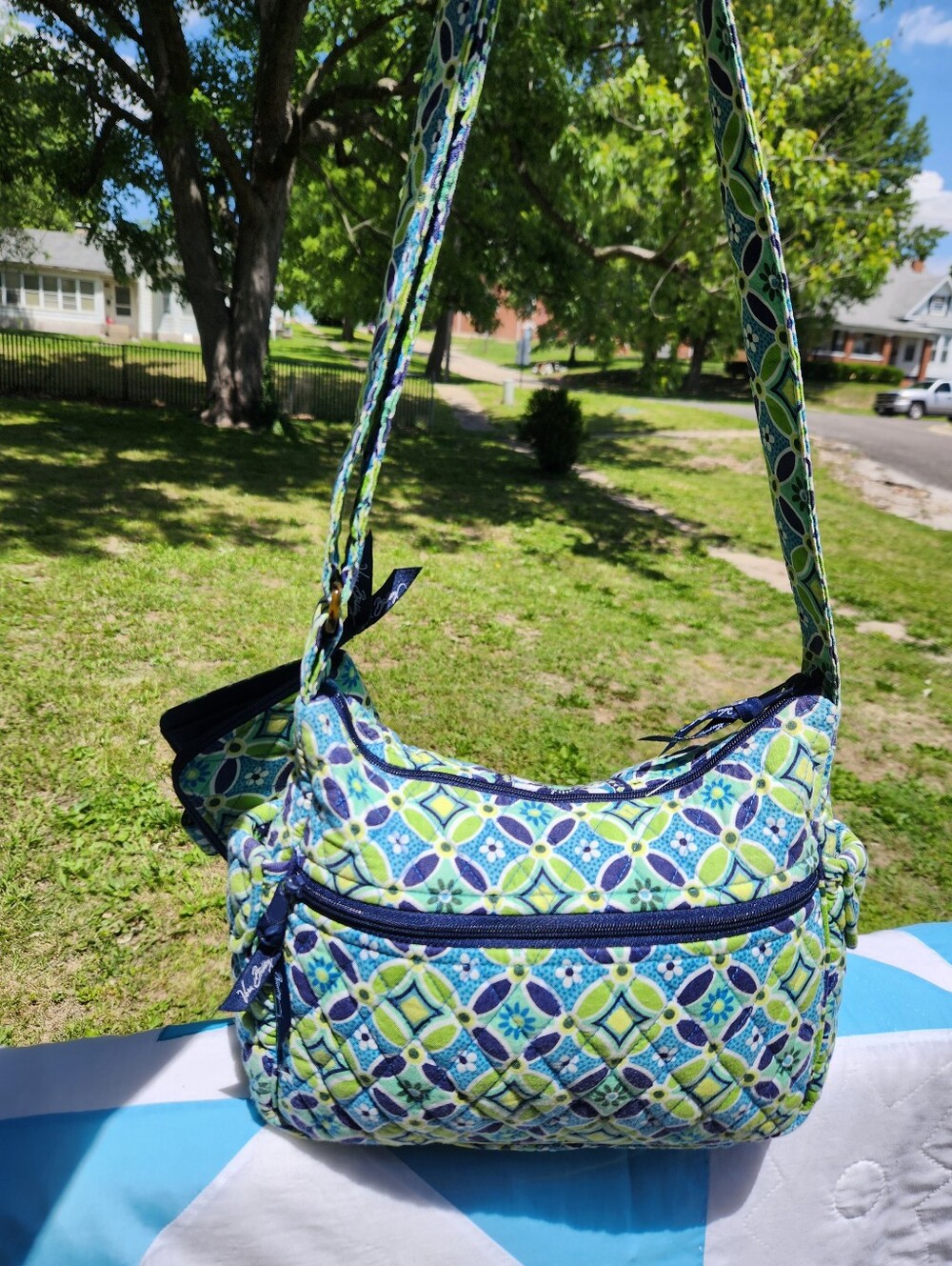 Vera Bradley Blue Green Floral Quilted Shoulder Bag - Picture 2 of 13